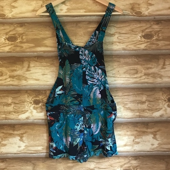 MUDD tropical print lightweight bib overall romper shorts size XS - Picture 2 of 10